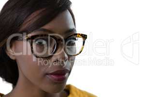 Close up portrait of young woman wearing eyeglasses
