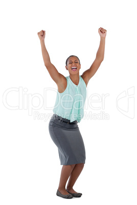 Businesswoman dancing against white background