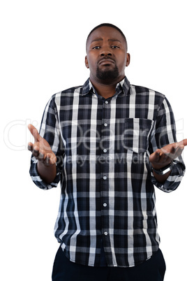 Confused man against white background