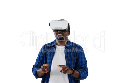 Man gesturing while using virtual reality headset