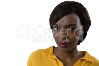 Close up portrait of confused woman