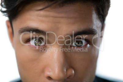 extreme close up portrait of angry businessman