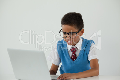Schoolboy using laptop Schoolboy using laptop