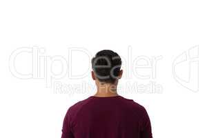 Rear view of businessman against white background