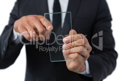 Close up businessman using transparent interface