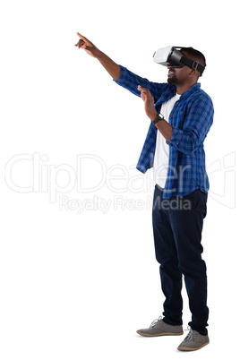 Man gesturing while using virtual reality headset