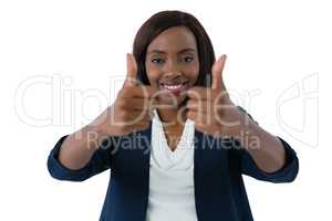 Close up of woman showing thumbs up gesture