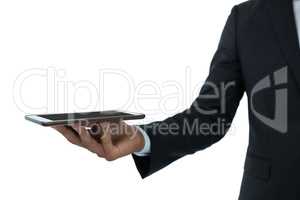 Cropped image of businessman holding digital tablet