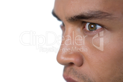 Close up of angry businessman looking away