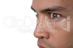 Close up of angry businessman looking away