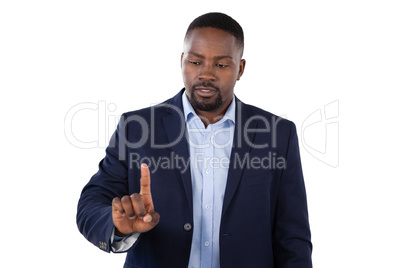 Classy businessman pointing his finger while talking