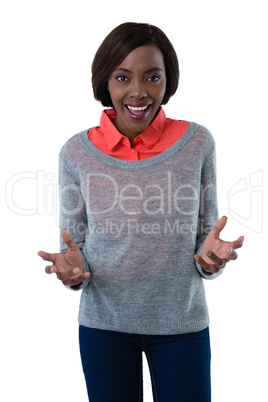 Portrait of surprised young woman gesturing
