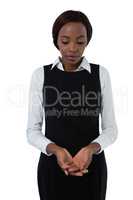 Businesswoman holding something with hands cupped