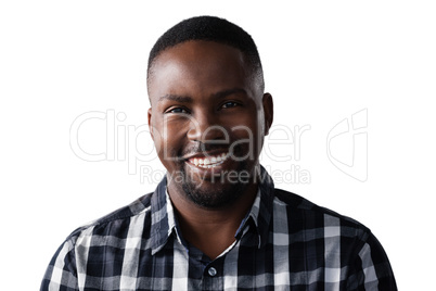 Smiling man standing against white background