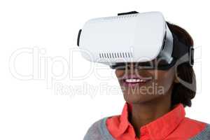 Close up of woman wearing vr glasses