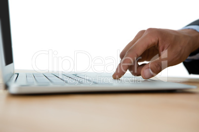 Cropped hand on businessman touching touch pad