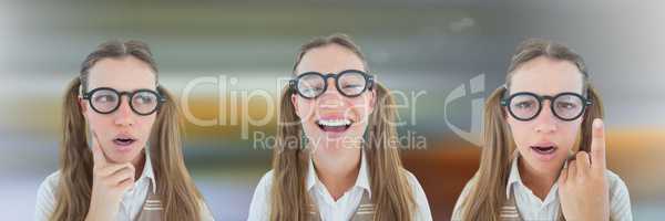 Nerd woman collage against blurred background