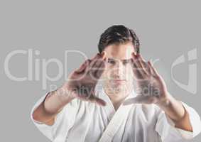 Portrait of martial arts Man with grey background