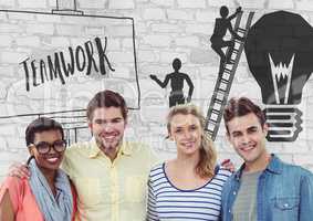 Group of people in front of teamwork graphics