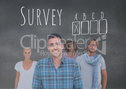 Group of people standing in front of Survey graphics