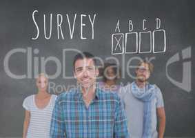 Group of people standing in front of Survey graphics