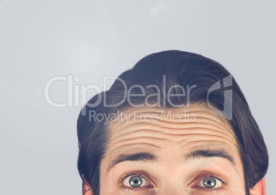 Portrait of Mans top of head with grey background