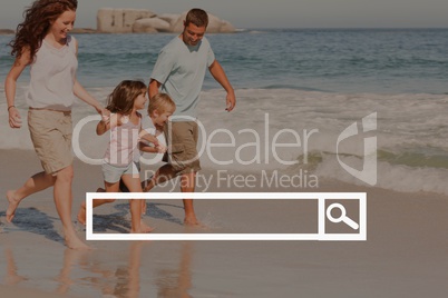 Search bar against family at the beach photo