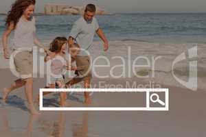 Search bar against family at the beach photo