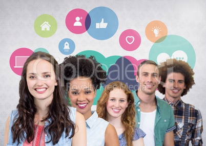 Group of people in front of app graphics
