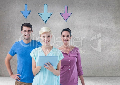 Group of people standing in front of cursor arrows selecting people