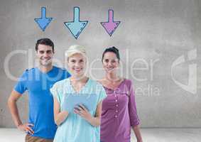 Group of people standing in front of cursor arrows selecting people