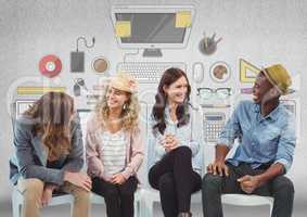 Group of people sitting in front of office desk graphics