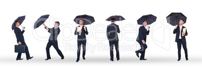 Business man with umbrella collage