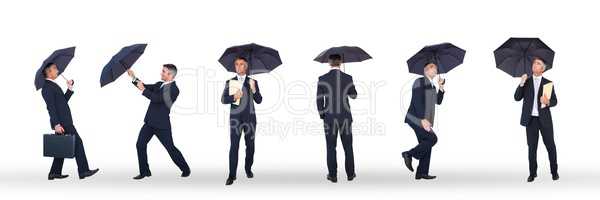 Business man with umbrella collage