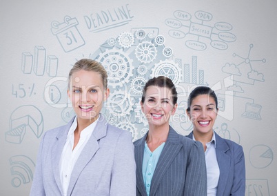 Group of businesswomen in front of business graphics