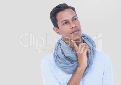 Portrait of fashionable Man thinking with grey background