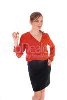 Business woman giving OK sign.