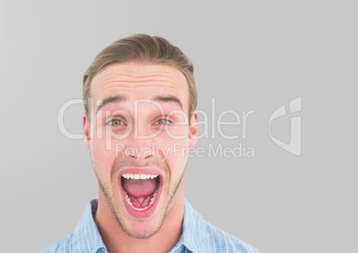 Portrait of cheering Man with grey background