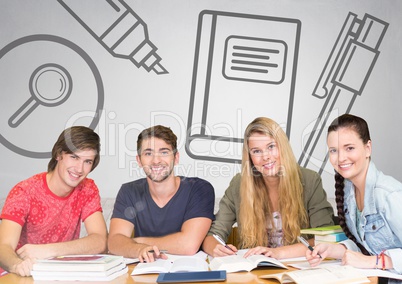 Group of people in front of research study graphics