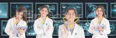 Doctor girl collage against medical interfaces
