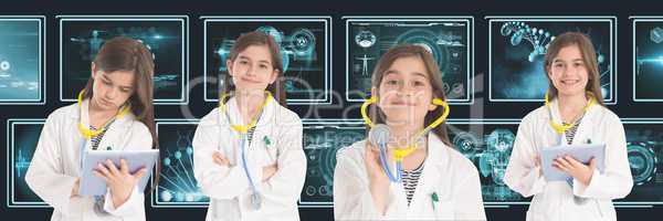 Doctor girl collage against medical interfaces