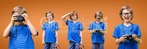 Happy boy collage against orange background