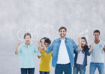 Group of people standing in front of blank grey background