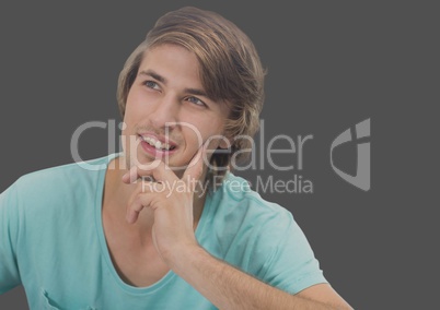 Portrait of Man thinking with grey background