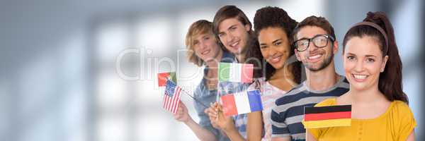 International Students in front of blurred background