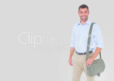 Portrait of Man holding bag with grey background