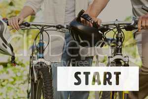 Start icon against bikes photo