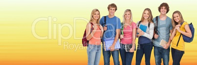 Students in front of yellow twilight background