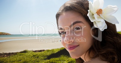 Woman at the beach smiling