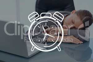 Clock icon against woman sleeping photo